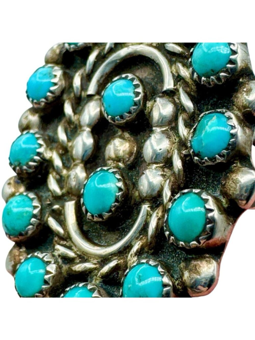 Native American Petit Point Turquoise Sterling Silver Ring Size 6 - Picture 5 of 13